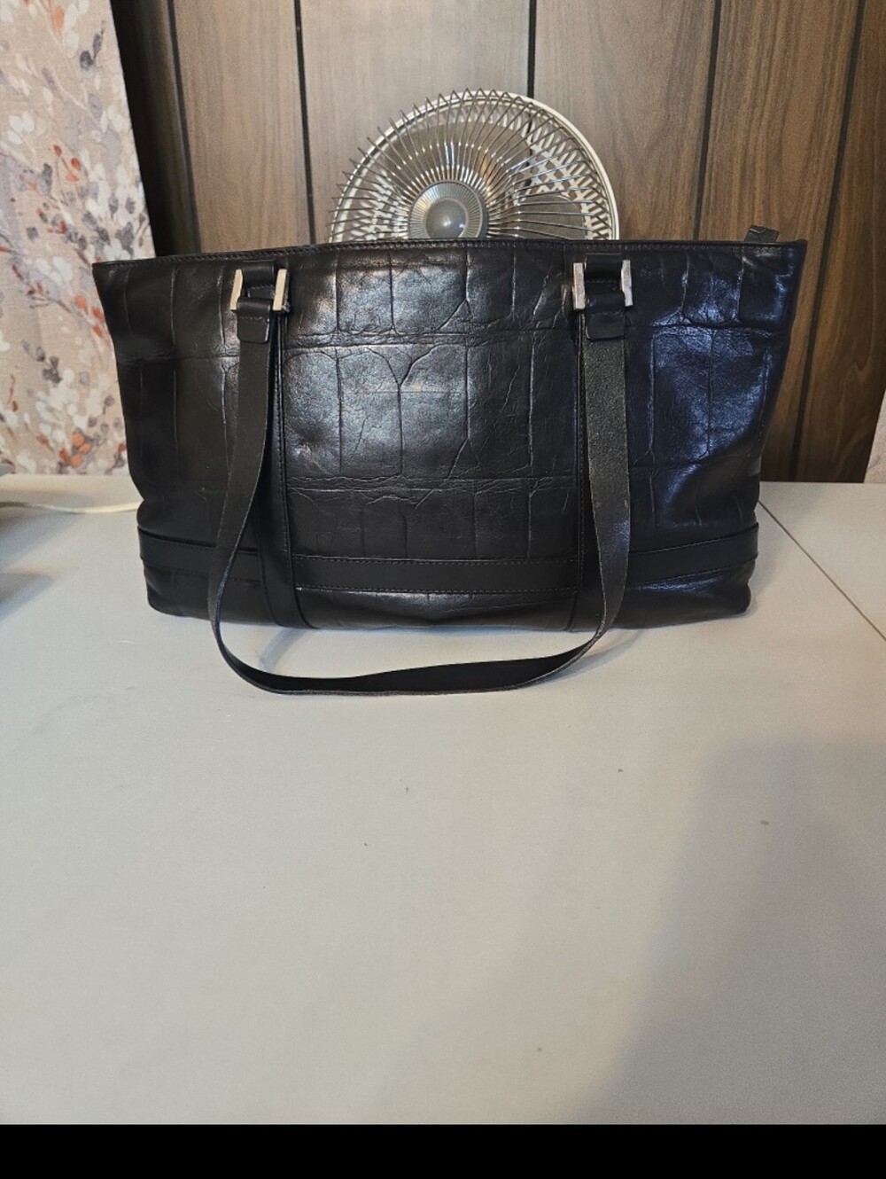 Falor made in Italy genuine leather Croc embossed tote bag